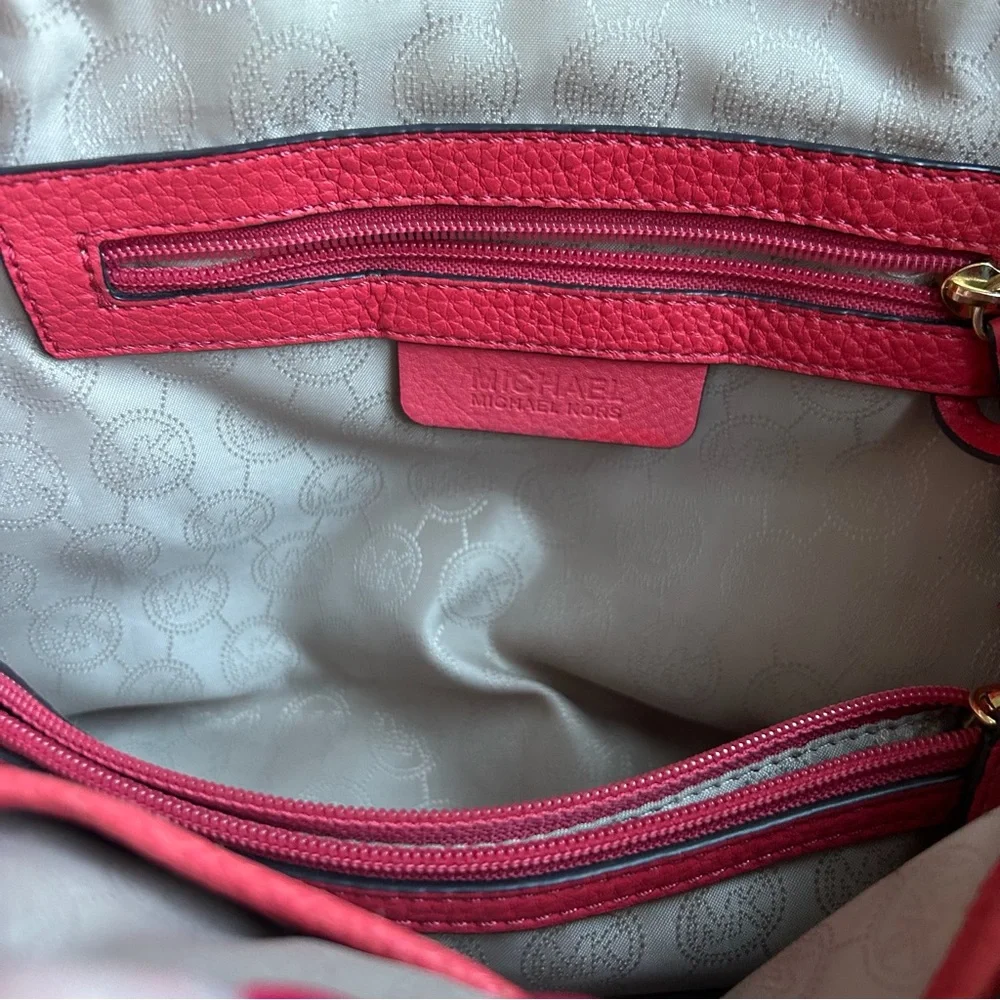 Michael Kors Pebbled Leather Coral Riley Satchel/Crossbody with Gold Hardware